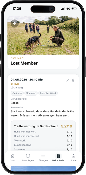 Spurinstinkt Mantrailing Notizen Screenshot Mobil Spurinstinkt Mantrailing Notizen Screenshot Mobil