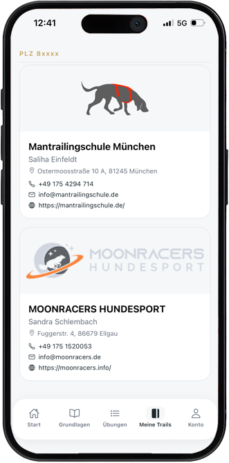 Spurinstinkt Mantrailing Trainersuche Screenshot Mobil Spurinstinkt Mantrailing Trainersuche Screenshot Mobil