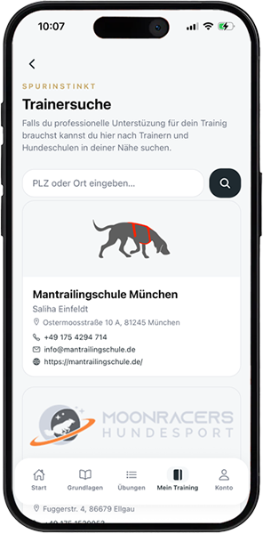 Spurinstinkt Trainersuche Screenshot Spurinstinkt Trainersuche Screenshot